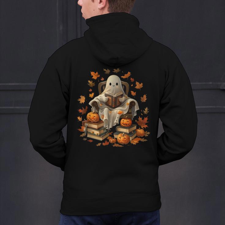 Vintage Ghost Book Reading Pumpkin Gothic Halloween Teachers Men Women Kids Men's Hoodie Back Print, gift for family, gift for coworker