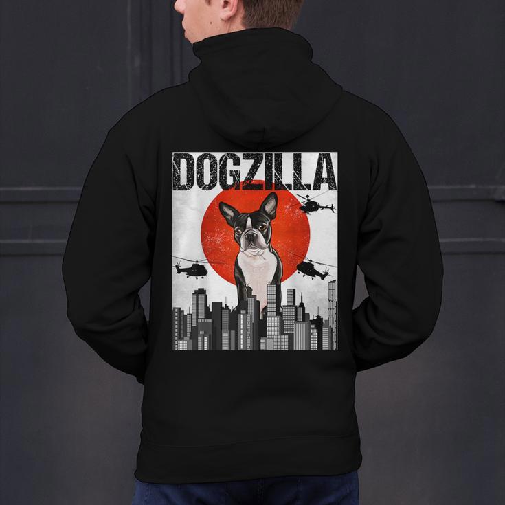 Vintage Japanese Dogzilla Boston Terrier Men's Hoodie Back Print, gift for family, gift for coworker