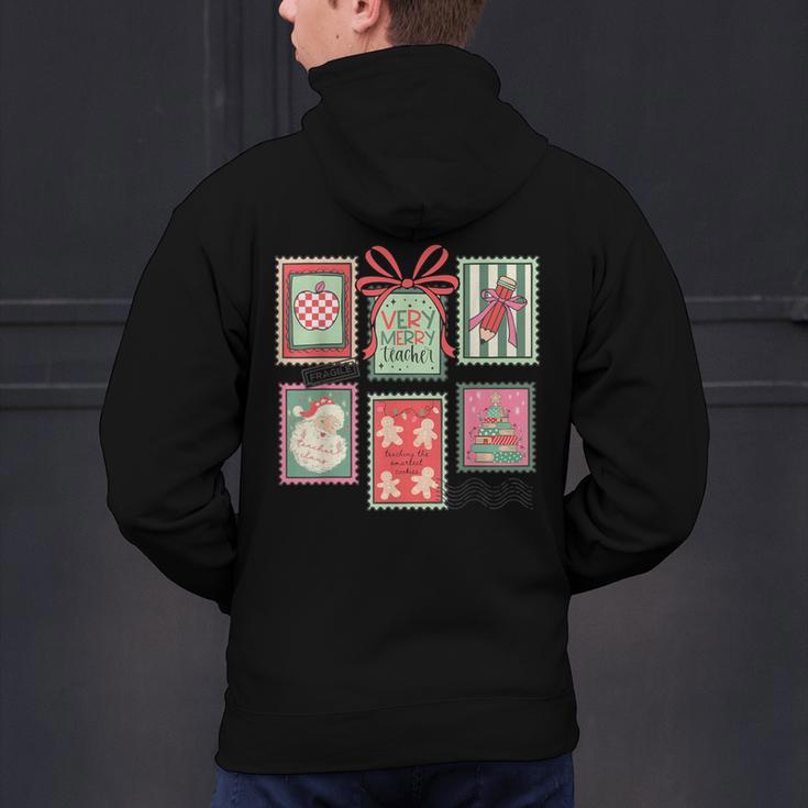 Vintage Preppy Very Merry Teacher Santa Stamps Christmas Men's Hoodie Back Print, gift for family, gift for coworker Vintage Preppy Very Merry Teacher Santa Stamps Christmas Men's Hoodie Back Print, gift for family, gift for coworker
