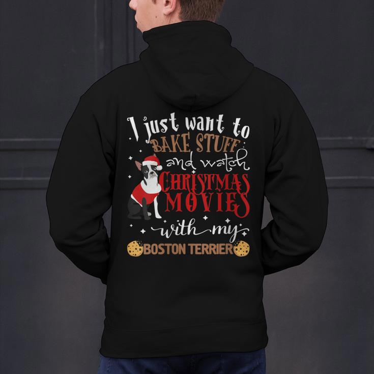 Watch Christmas Movies With My Boston Terrier Bostie Men's Hoodie Back Print, Boston Terrier Christmas Hoodies, gift for family, gift for coworker