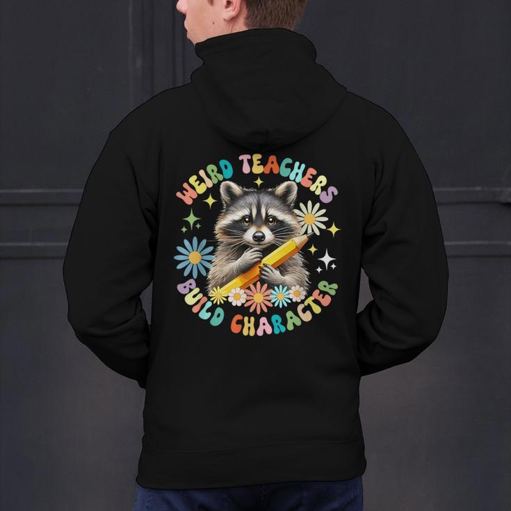 Weird Teachers Build Character Raccoon Colourful Floral Men's Hoodie Back Print, gift for family, gift for coworker Weird Teachers Build Character Raccoon Colourful Floral Men's Hoodie Back Print, gift for family, gift for coworker