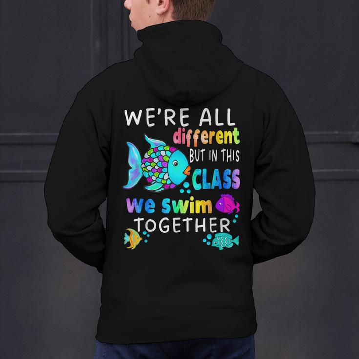We'Re All Different But We Swim Together Elementary Teacher Men's Hoodie Back Print, gift for family, gift for coworker We'Re All Different But We Swim Together Elementary Teacher Men's Hoodie Back Print, gift for family, gift for coworker