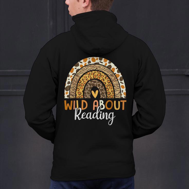 Wild About Reading Teacher Back To School Leopard Rainbow Men's Hoodie Back Print, gift for family, gift for coworker Wild About Reading Teacher Back To School Leopard Rainbow Men's Hoodie Back Print, gift for family, gift for coworker