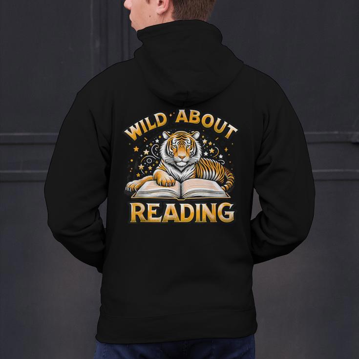 Wild About Reading Tiger For Teachers & Students Men's Hoodie Back Print, gift for family, gift for coworker