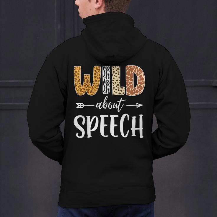 Wild About Speech SLP Leopard Teacher Back To School Kids Men's Hoodie Back Print, gift for family, gift for coworker