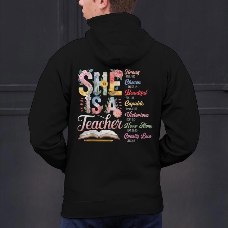 Women Bible Verse Christian Teacher God Says Back To School Men's Hoodie Back Print, gift for family, gift for coworker
