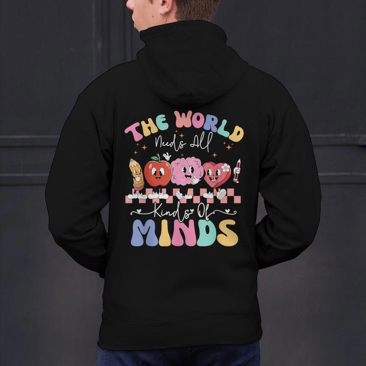 The World Needs All Kinds Of Minds Special Education Teacher Men's Hoodie Back Print, gift for family, gift for coworker
