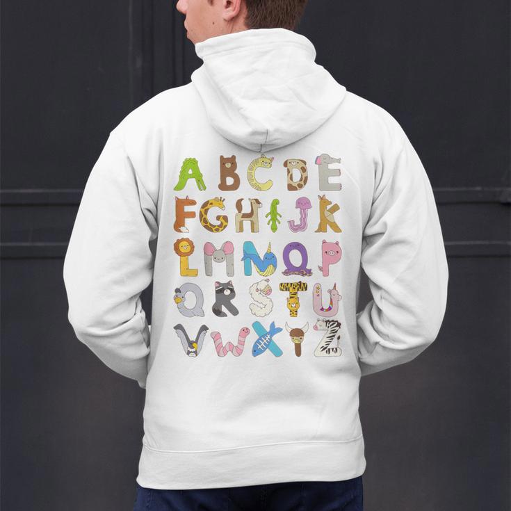 ABC Animals Alphabet Graphic Boys Girls Kindergarten Teacher Men's Hoodie Back Print, gift for family, gift for coworker