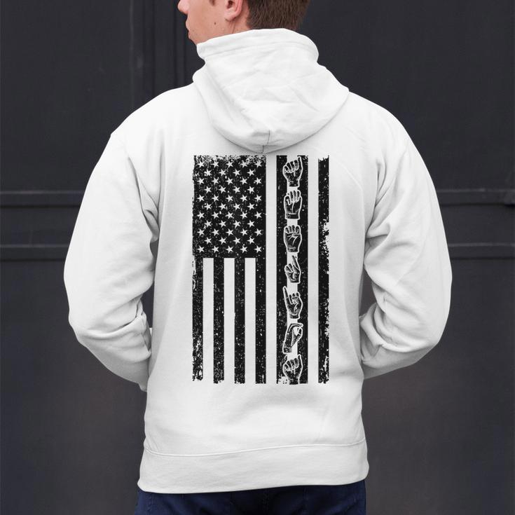 ASL Flag Sign Language Deaf ASL Teacher For Men Women Men's Hoodie Back Print, gift for family, gift for coworker