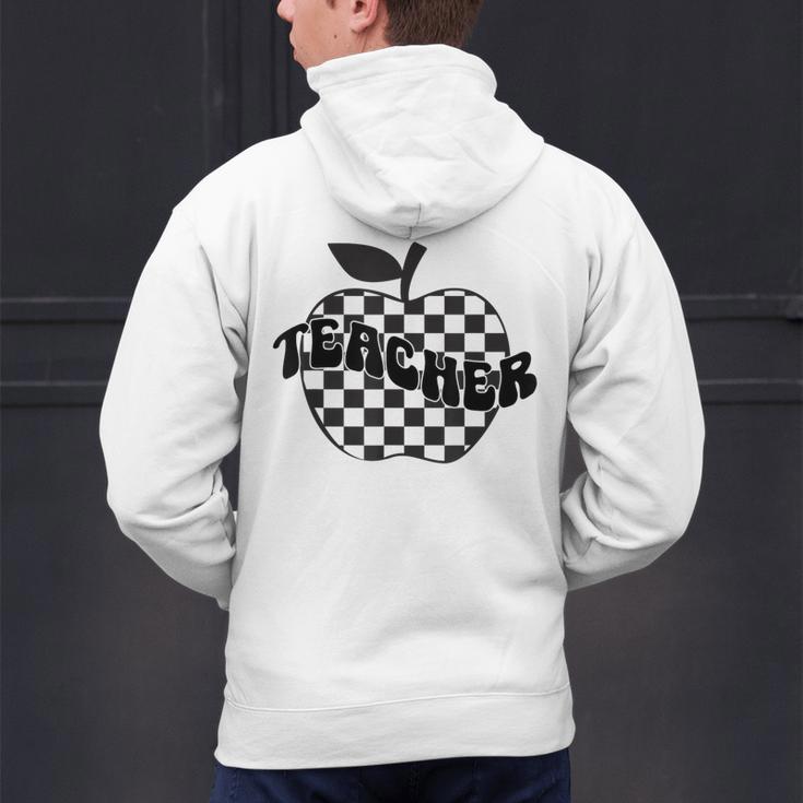 Back To School Checkered Apple Teacher Checkerboard Teacher For Men Women Girls Kids Men's Hoodie Back Print, gift for family, gift for coworker Back To School Checkered Apple Teacher Checkerboard Teacher For Men Women Girls Kids Men's Hoodie Back Print, gift for family, gift for coworker