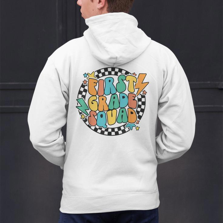 Back To School Groovy Teacher 1st First Grade Crew Squad Men's Hoodie Back Print, Groovy Teacher Hoodies, First Grade Teacher Hoodies, gift for family, gift for coworker