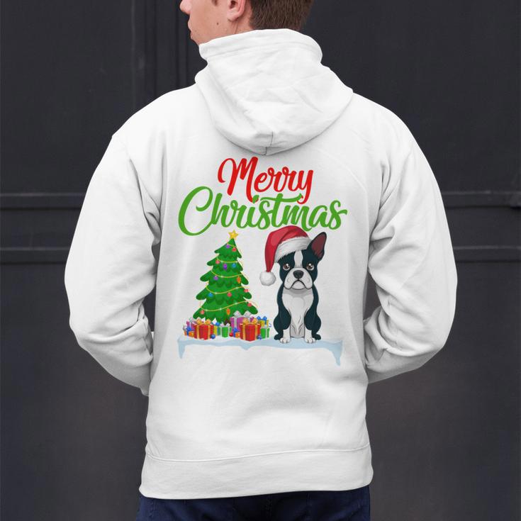 Boston Terrier Christmas Tree Lights Xmas Dog Lover Men's Hoodie Back Print, Boston Terrier Christmas Hoodies, gift for family, gift for coworker