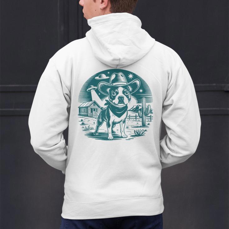 Boston Terrier Cowboy UFO Shirt Vintage Western Dog Mom Tee Men's Hoodie Back Print, Boston Terrier Mom Hoodies, gift for family, gift for coworker