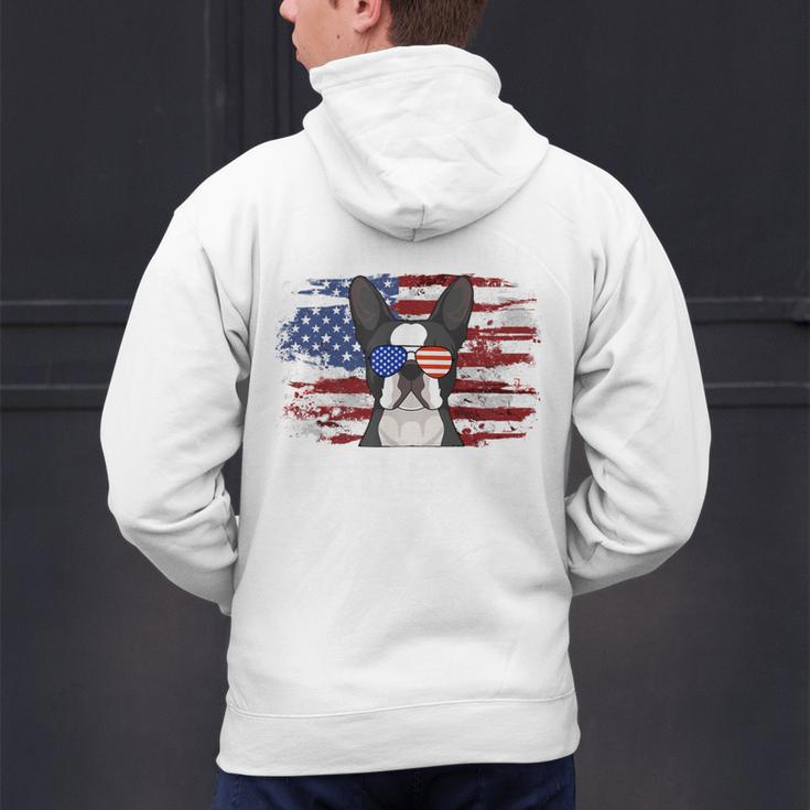 Boston Terrier Dad American Flag 4th Of July Dog Fathers Day Men's Hoodie Back Print, Boston Terrier Dad Hoodies, American Boston Terrier Hoodies, Boston Terrier 4th Of July Hoodies, gift for family, gift for coworker