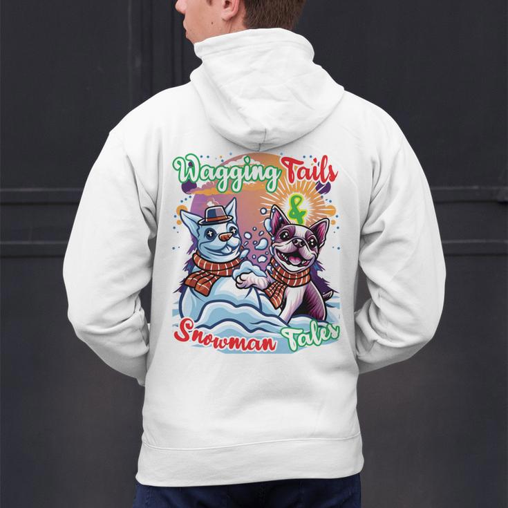 Boston Terrier Dog Christmas Snowman Winter Snow Men's Hoodie Back Print, Boston Terrier Christmas Hoodies, gift for family, gift for coworker