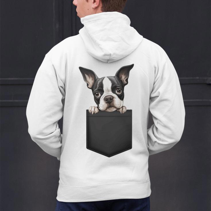 Boston Terrier Dog Puppy Dog In Pocket Cute Pet Lover Men's Hoodie Back Print, gift for family, gift for coworker