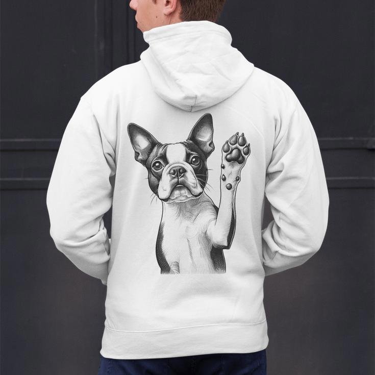 Boston Terrier Dog Raising Paw Idea Men Women Men's Hoodie Back Print, gift for family, gift for coworker