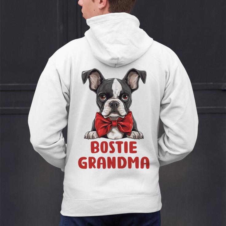 Boston Terrier Grandma Dog Lovers Puppy Bostie Owner Men's Hoodie Back Print, gift for family, gift for coworker
