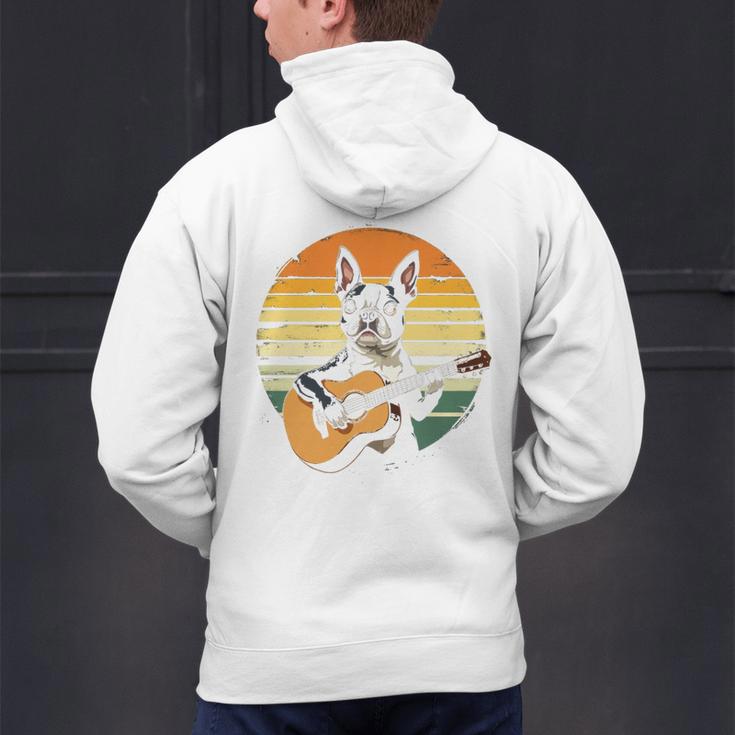 Boston Terrier Guitar Retro Men's Hoodie Back Print, gift for family, gift for coworker
