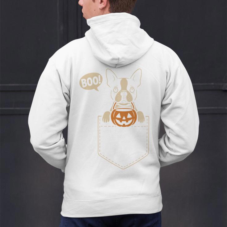 Boston Terrier Halloween Cute Bostie Dog Pocket Boo Men's Hoodie Back Print, Boston Terrier Halloween Hoodies, gift for family, gift for coworker