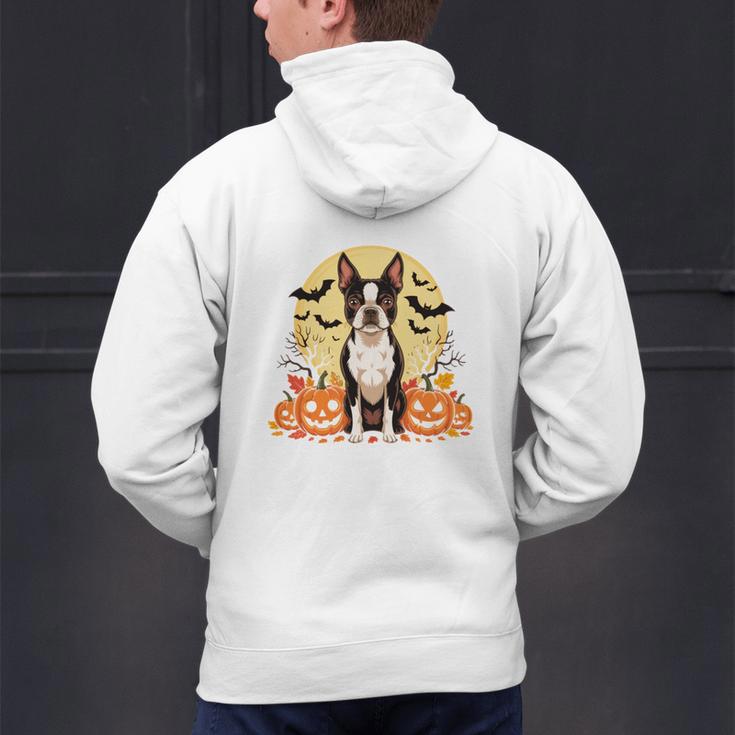 Boston Terrier Halloween Dog Lover Pumpkin Costume Men's Hoodie Back Print, Boston Terrier Halloween Hoodies, gift for family, gift for coworker