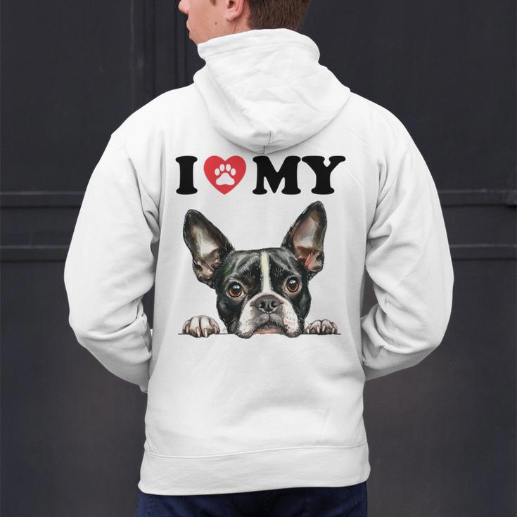 Boston Terrier I Heart My Dog Dog Lover Men's Hoodie Back Print, gift for family, gift for coworker
