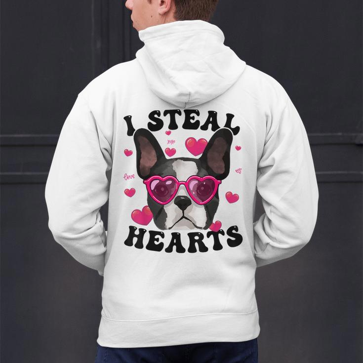 Boston Terrier Heart Glasses Girls Bostie Valentines Day Men's Hoodie Back Print, gift for family, gift for coworker