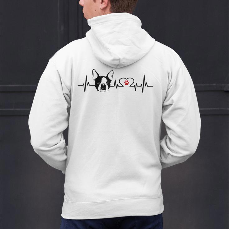 Boston Terrier Heartbeat Heart Line Men's Hoodie Back Print, gift for family, gift for coworker