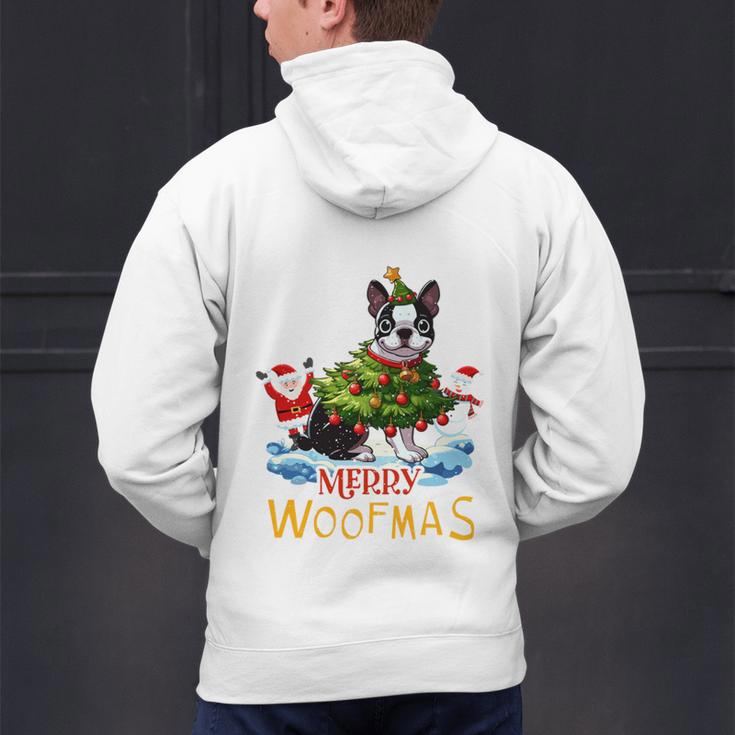 Boston Terrier Merry Christmas Tree Lights Dog X-Mas Dogs Men's Hoodie Back Print, Boston Terrier Christmas Hoodies, gift for family, gift for coworker