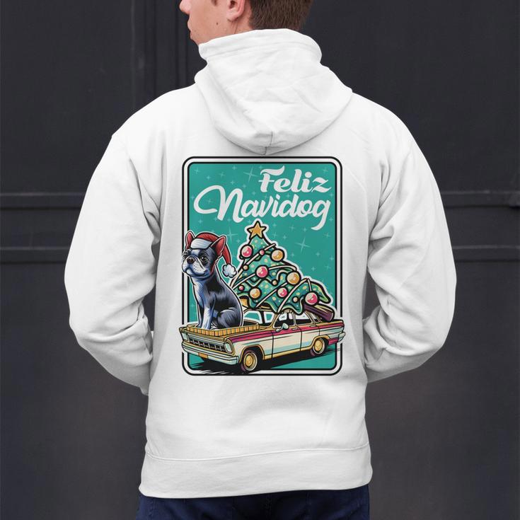 Boston Terrier Merry Christmas Tree Truck Dog X-Mas Men's Hoodie Back Print, Boston Terrier Christmas Hoodies, gift for family, gift for coworker