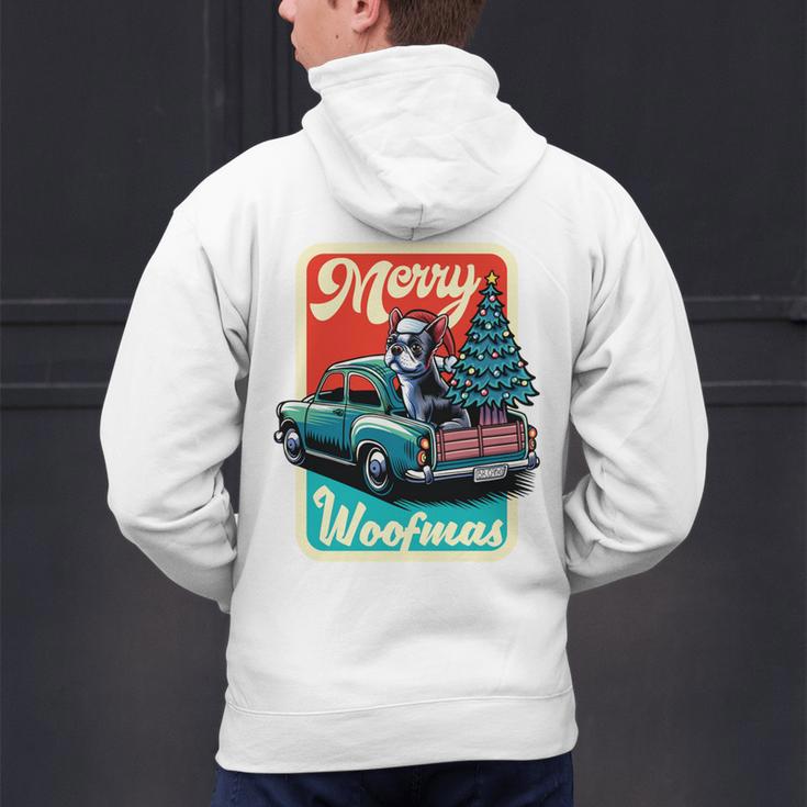 Boston Terrier Merry Christmas Tree Truck Santa Dog X-Mas Men's Hoodie Back Print, Boston Terrier Christmas Hoodies, gift for family, gift for coworker