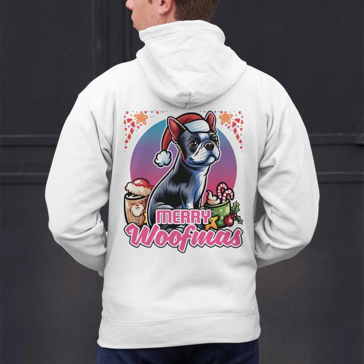 Boston Terrier Santa Claus Coffee Mug Merry Christmas Dogs Men's Hoodie Back Print, Boston Terrier Christmas Hoodies, gift for family, gift for coworker
