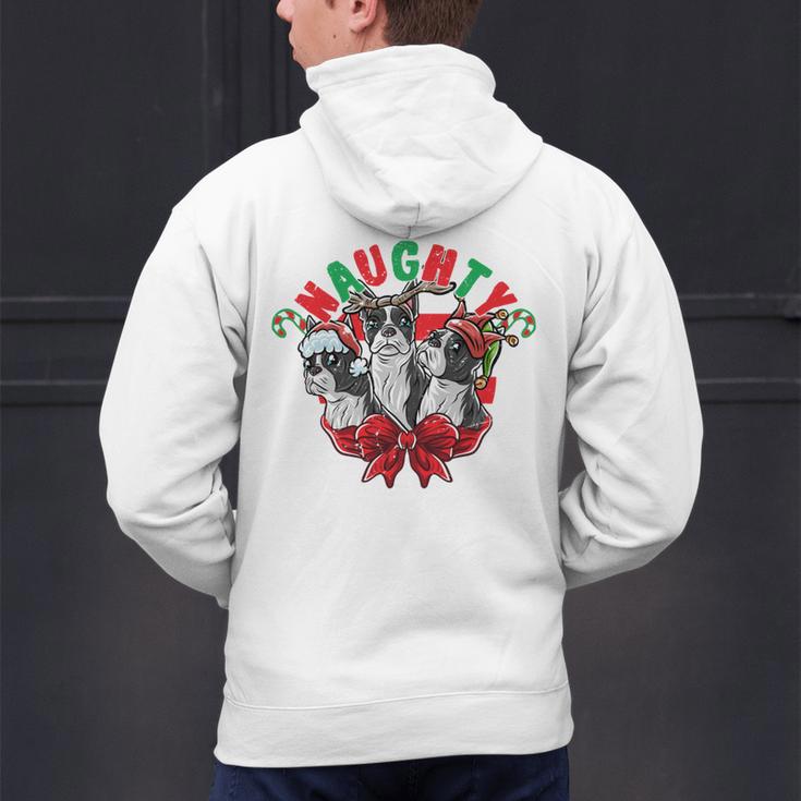 Boston Terrier Santa Claus Elf Reindeer Christmas Dog X-Mas Men's Hoodie Back Print, Boston Terrier Christmas Hoodies, gift for family, gift for coworker
