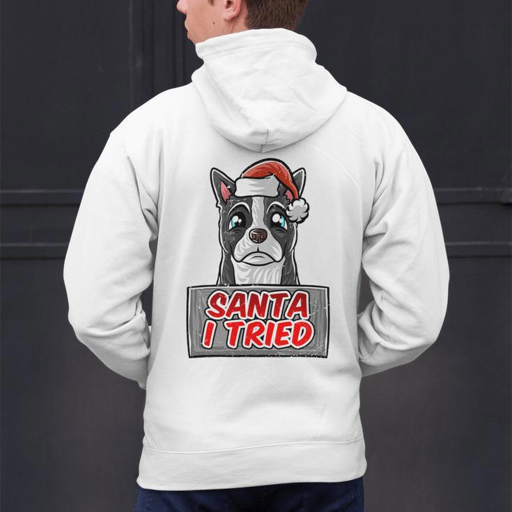 Boston Terrier Santa Claus Hat Merry Christmas Dog X-Mas Men's Hoodie Back Print, Boston Terrier Christmas Hoodies, gift for family, gift for coworker