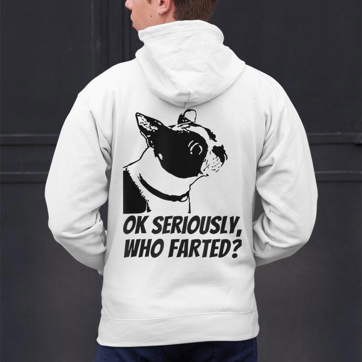 Boston Terrier Shirt Ok Seriously Who Farted Men's Hoodie Back Print, gift for family, gift for coworker