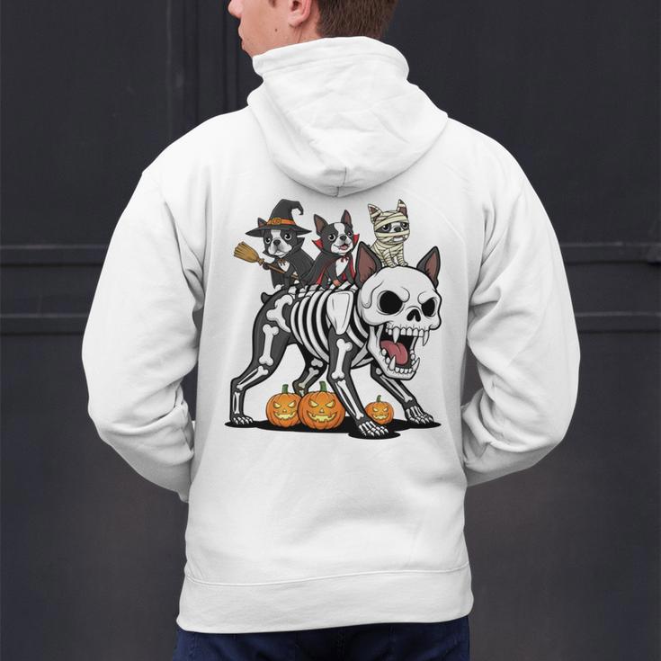 Boston Terrier Skeleton Mummy Witch Halloween Men's Hoodie Back Print, Boston Terrier Halloween Hoodies, gift for family, gift for coworker