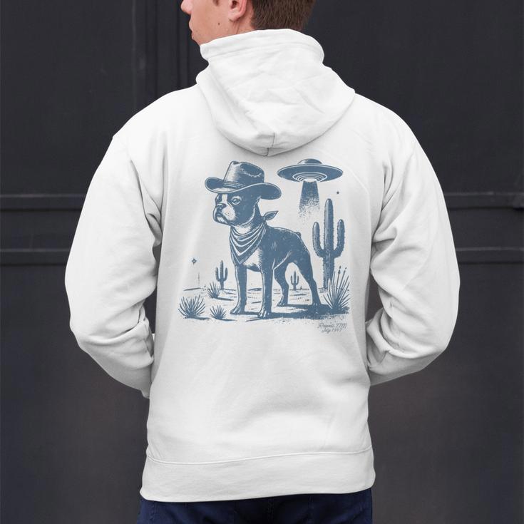 Boston Terrier UFO Cowboy Dog Dog Mom Dog Dad Alien Dog Men's Hoodie Back Print, Boston Terrier Mom Hoodies, Boston Terrier Dad Hoodies, gift for family, gift for coworker