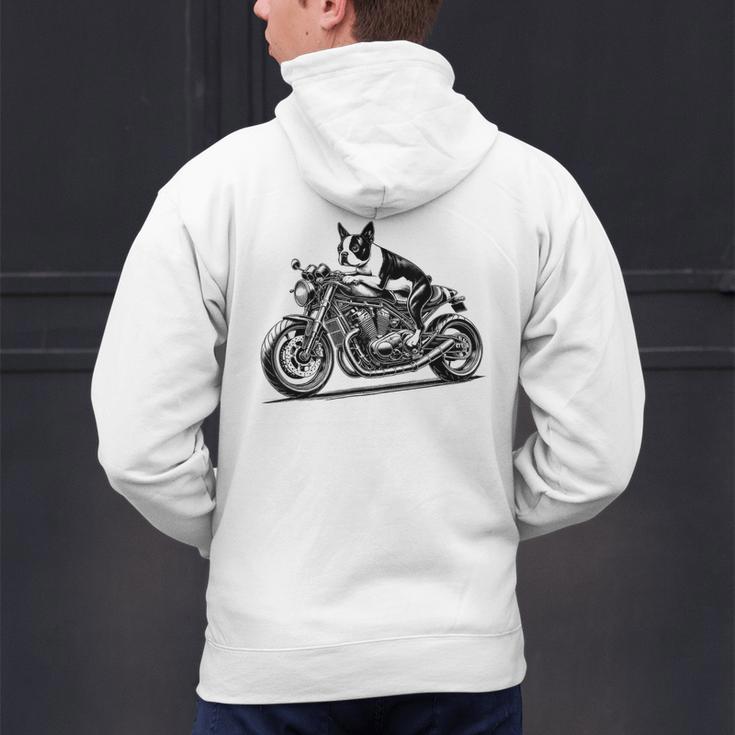 Cool Boston Terrier Riding a Motorcycle Biker Dog Lover For Men Women Kids Men's Hoodie Back Print, Boston Terrier Riding Hoodies, gift for family, gift for coworker