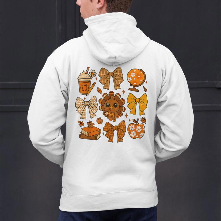 Coquette Teach Teacher Bows Thanksgiving Turkey Fall Autumn Men's Hoodie Back Print, gift for family, gift for coworker