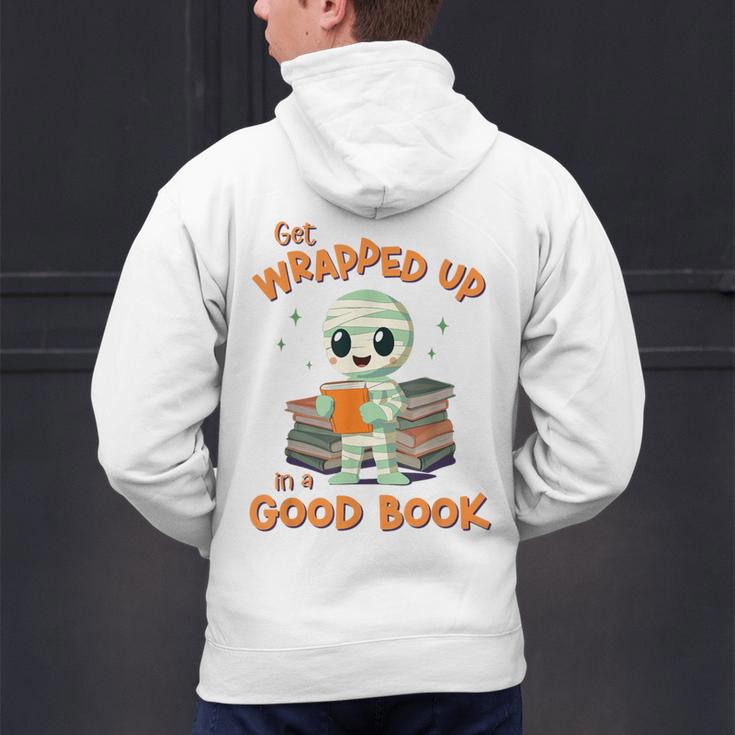 Cute Halloween Teacher Librarian Mummy Reading Books Men's Hoodie Back Print, gift for family, gift for coworker