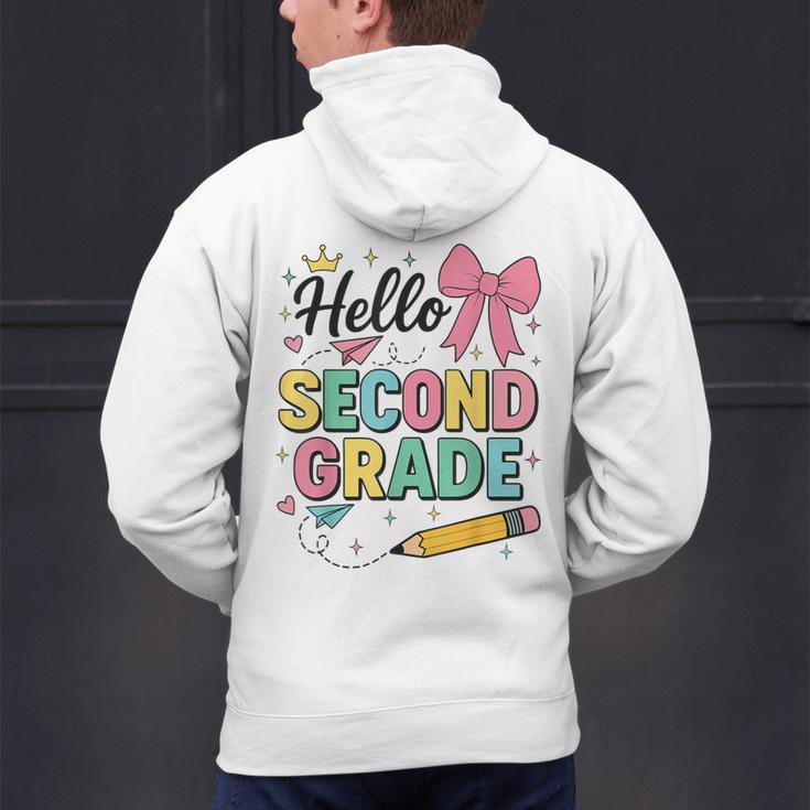 Cute Hello Second Grade Back To School Coquette Teacher Girl Men's Hoodie Back Print, gift for family, gift for coworker