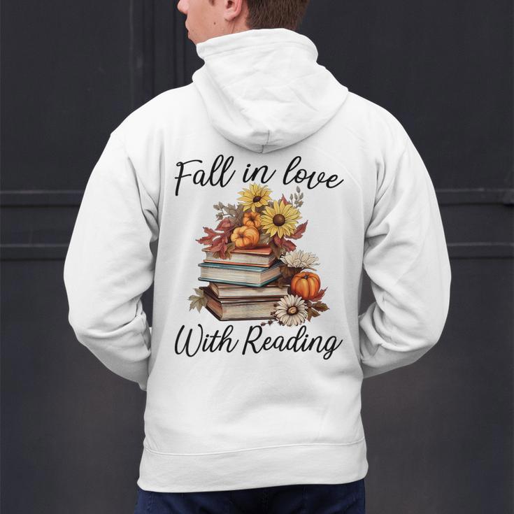 Fall In Love With Reading Book Autumn Teachers Pumpkins Men's Hoodie Back Print, gift for family, gift for coworker