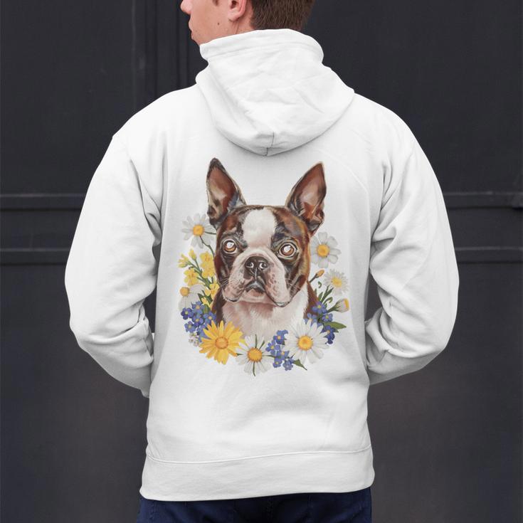 Floral Boston Terrier Men's Hoodie Back Print, gift for family, gift for coworker