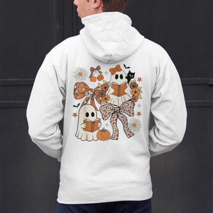 Ghost Reading Books Halloween Bow Spooky Teacher Student Men's Hoodie Back Print, gift for family, gift for coworker