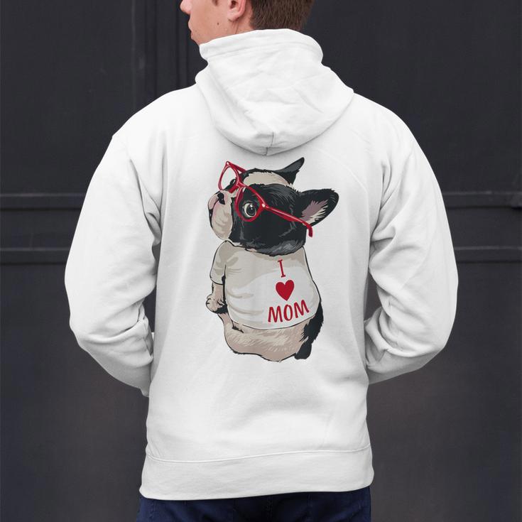 Girls I Heart Mom Love Mama Boston Terrier Dog Lover Men's Hoodie Back Print, Boston Terrier Mom Hoodies, gift for family, gift for coworker