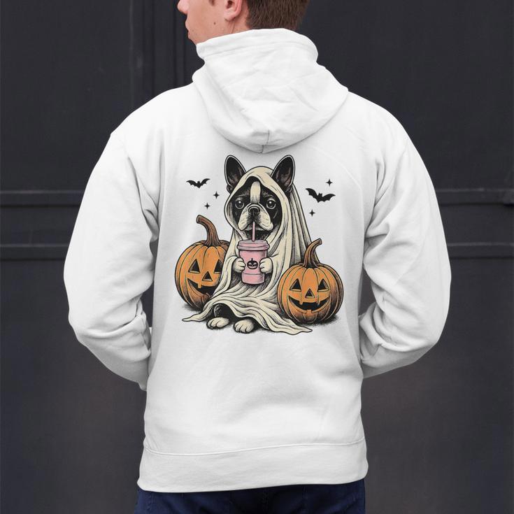 Halloween Boston Terrier Ghost Men's Hoodie Back Print, Boston Terrier Ghost Hoodies, Boston Terrier Halloween Hoodies, gift for family, gift for coworker