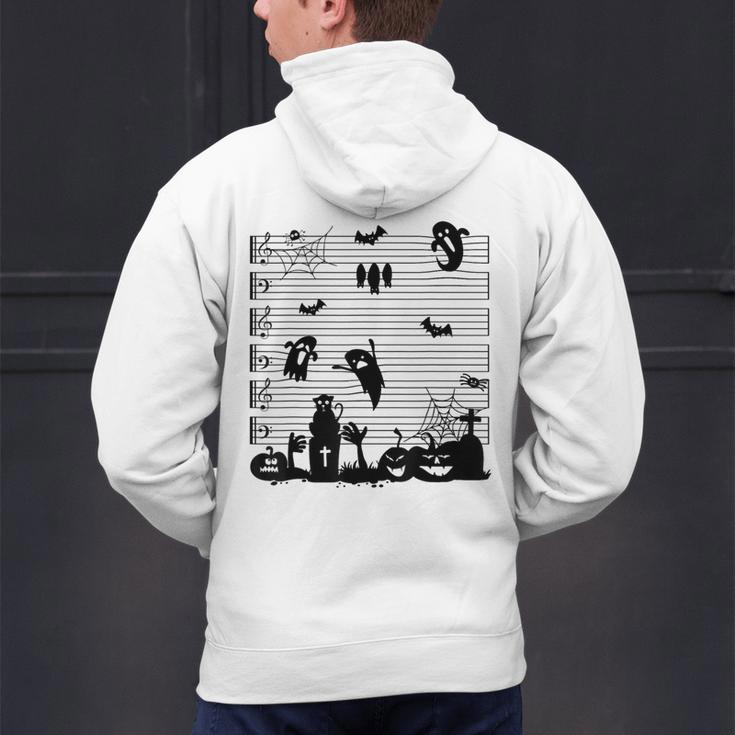 Halloween Music Note Clefs Spooky Ghost For Music Teacher Men's Hoodie Back Print, gift for family, gift for coworker