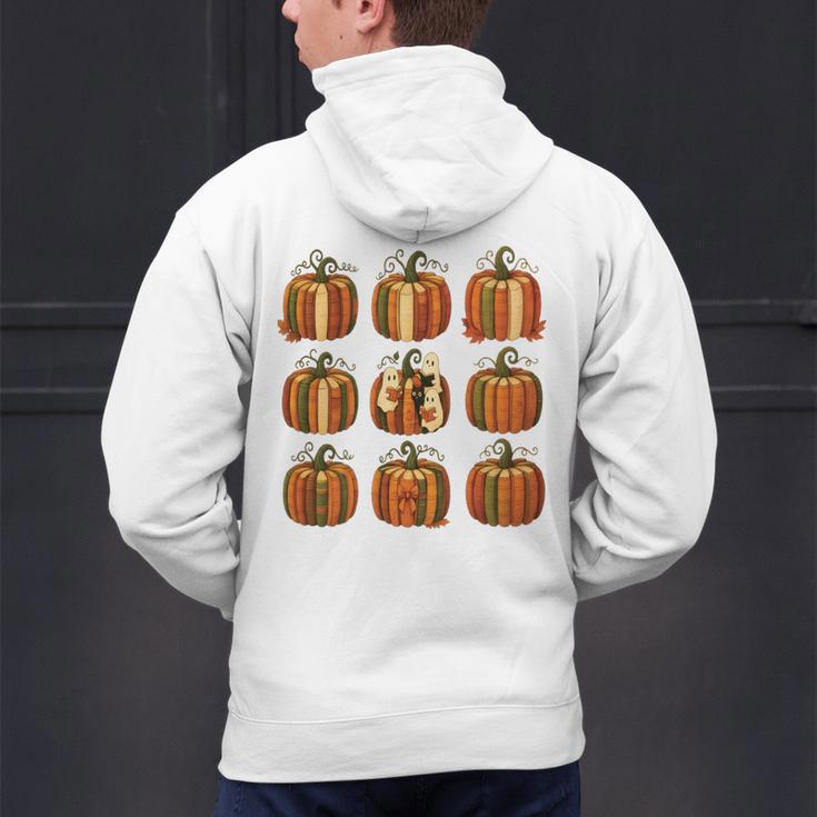 Halloween Teacher Fall Book Pumpkin Retro Reading Men's Hoodie Back Print, gift for family, gift for coworker