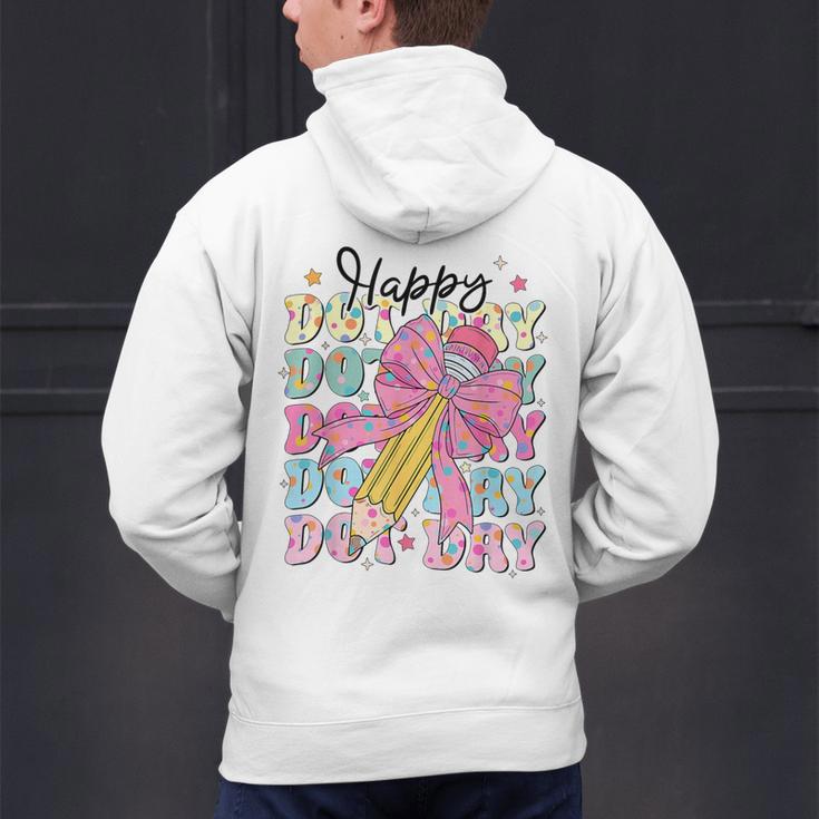 Happy Dot Day 2025 Coquette Bow Teachers Kids Boys Girls Men's Hoodie Back Print, gift for family, gift for coworker Happy Dot Day 2025 Coquette Bow Teachers Kids Boys Girls Men's Hoodie Back Print, gift for family, gift for coworker