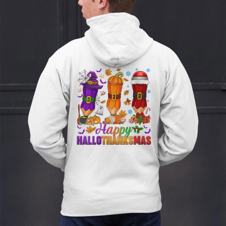 Happy Hallothanksmas Halloween Thanksgiving Pencils Teachers Men's Hoodie Back Print, gift for family, gift for coworker Happy Hallothanksmas Halloween Thanksgiving Pencils Teachers Men's Hoodie Back Print, gift for family, gift for coworker